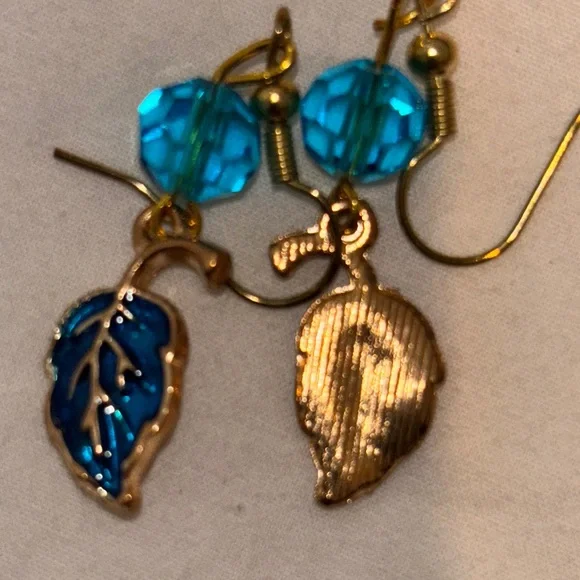 Neiman Marcus Gold and Blue Asymmetric Earrings - Picture 3 of 5